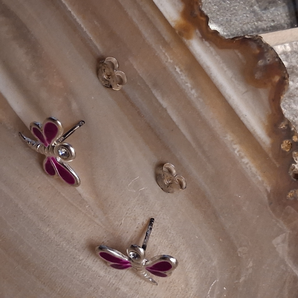 Purple Dragonfly Stud Earrings - Picture 2 of 7